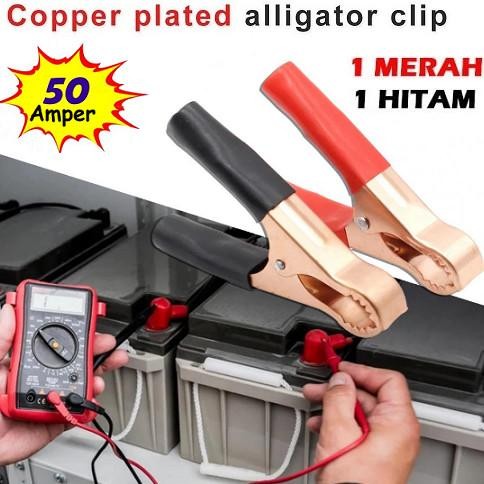 =====] Capitan Aki Tembaga 50A Bagus Bisa Di Solder 8Cm Jepitan Jepit Accu