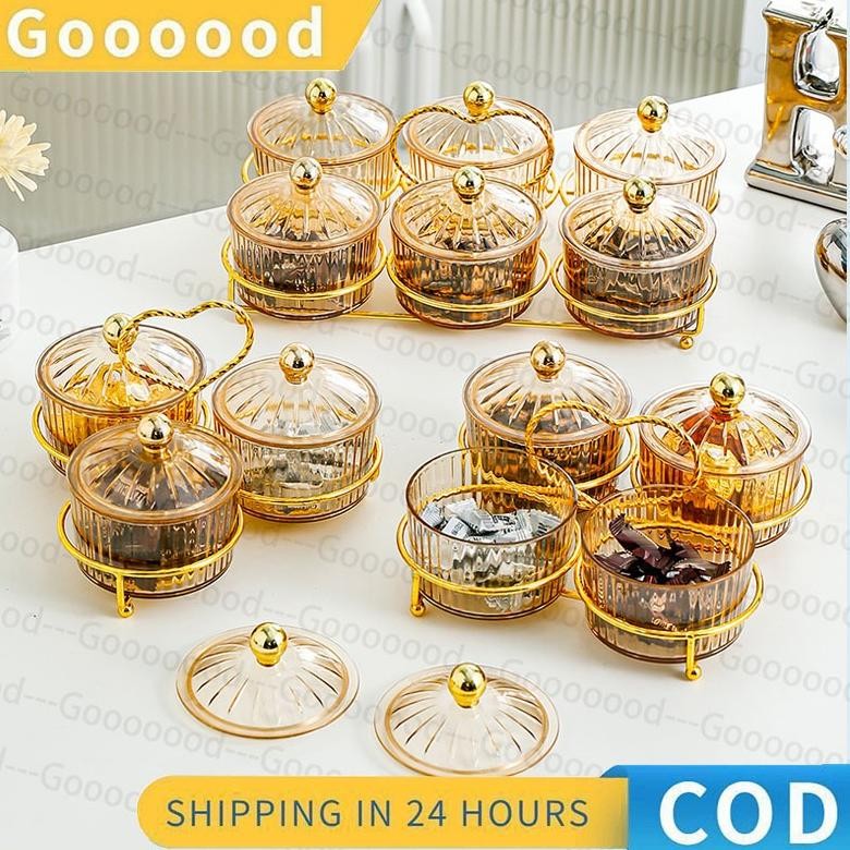 Set Isi 3Set Isi 4Set Isi 6Set Toples Penyegel Plastik Baki Emas MewahToples Penyimpanan Kue Makanan