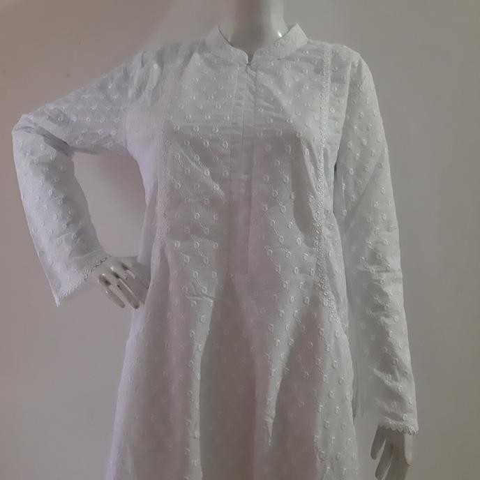 Gamis Putih Katun Jepang Motif Kotak / Baju Gamis Putih / Gamis Putih Terlaris