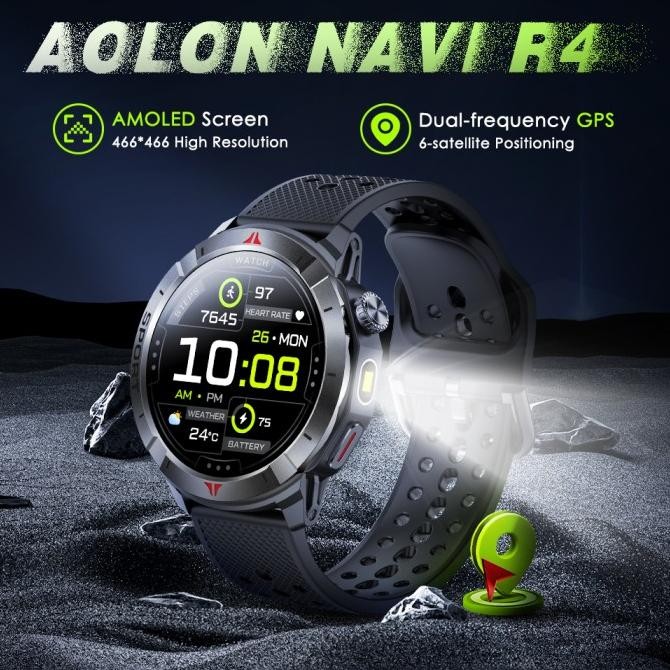 Aolon Navi R4 GPS Smartwatch Layar Amoled 46mm Pemosisian 6 Satelit Kompas Altimeter Sports Tracking