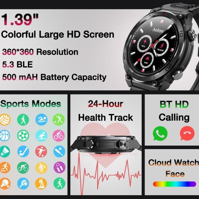 Aolon Navi R2 Jam Tangan Smartwatch GPS Sports Tracking Casing Logam Kompas Pemantauan Kesehatan 24 