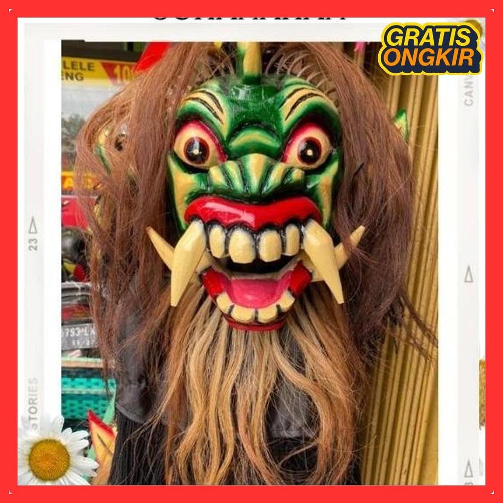Flahale Topeng Gedruk Rambut Panjang / Topeng Buto Gedruk Mika Jaranan/ Buto Plastik Seram Termurah 