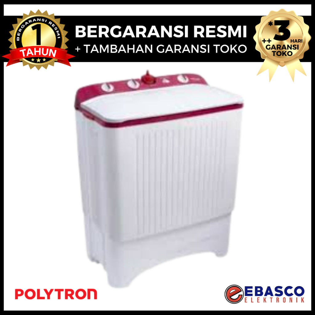 POLYTRON Mesin Cuci PWM 702 R / PWM 702R 2 Tabung  7 Kg Low Watt Bergaransi Resmi