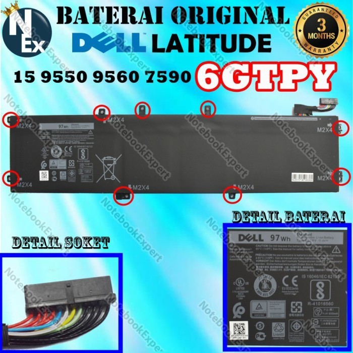 Baterai Xps 15 9550 9560 7590 6Gtpy Original