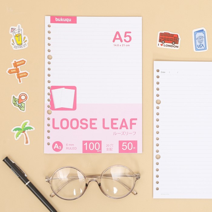 

HVS Loose Leaf (RULED) Kertas Binder/ Isi Notes - (A5) 50 lbr