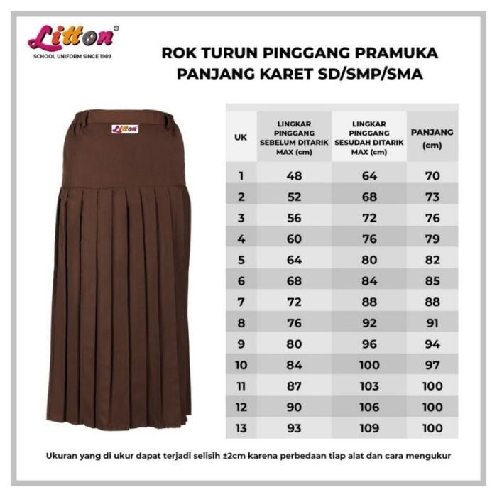 Litton Rok Sekolah Span Plisir Pramuka Panjang Turun Pinggang Karet Terlaris 100 % Original