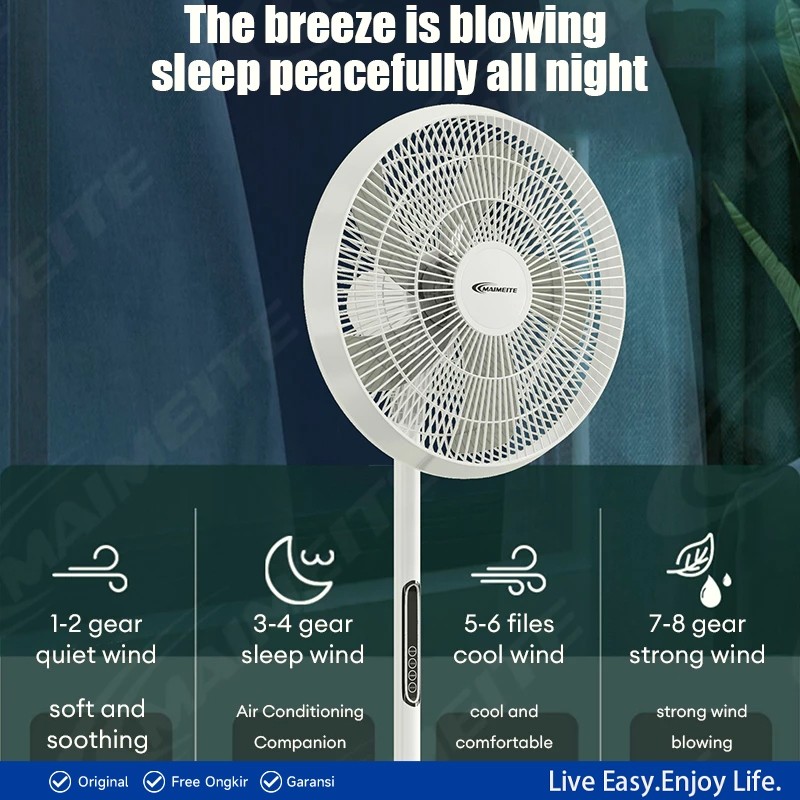 MAIMEITE Kipas Angin berdiri / Stand Fan / Kipas Listrik Senyap Portabel Stand Fan witn Remote