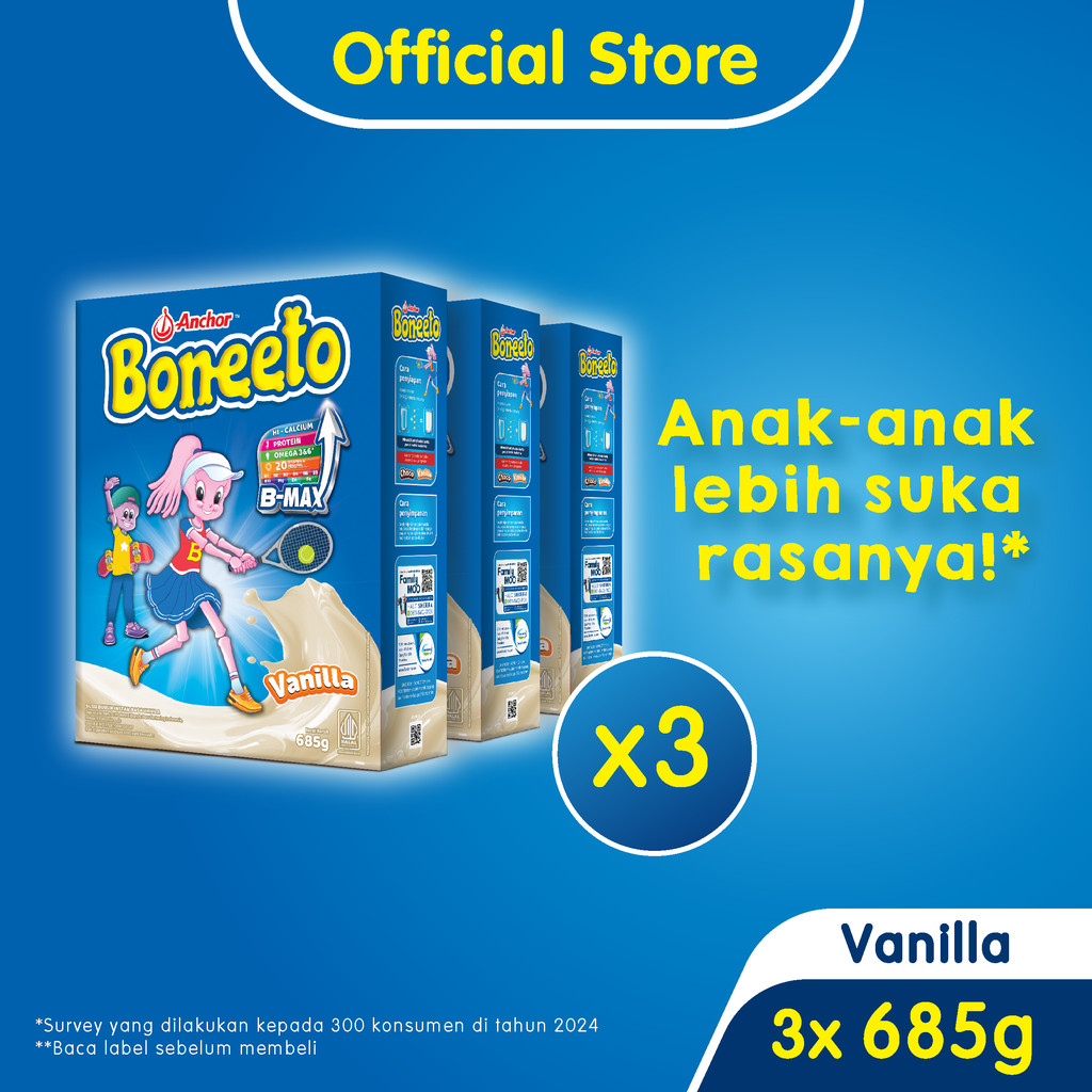 

Boneeto Susu Bubuk Anak Sekolah Creamy Vanilla 3 x 685g - Nutrisi Pertumbuhan Anak untuk Daya Pikir dan Tubuh Aktif