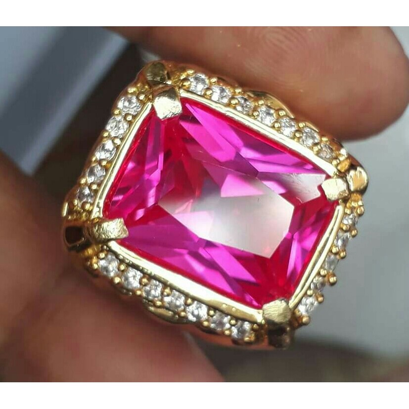 Siem Pinkish Thailand Double Cutting Luster Tajam Elegan Mewah Ring Chroom Gold Platted With Zircon