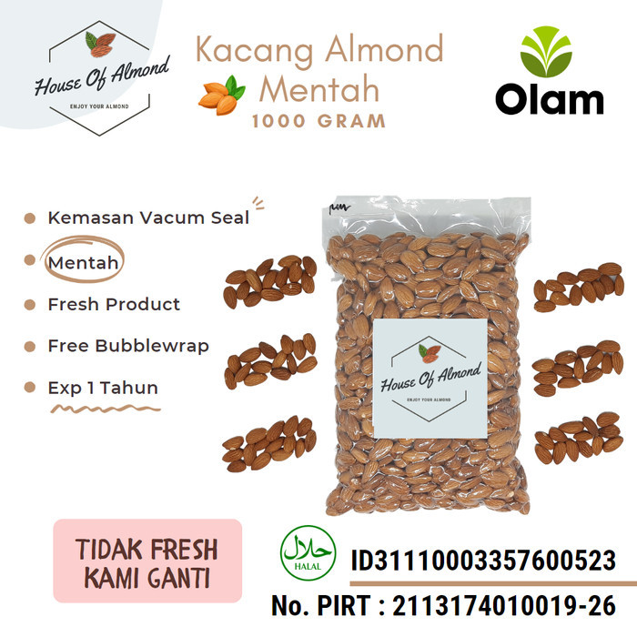 

KACANG ALMOND RAW (MENTAH) 1KG OLAM