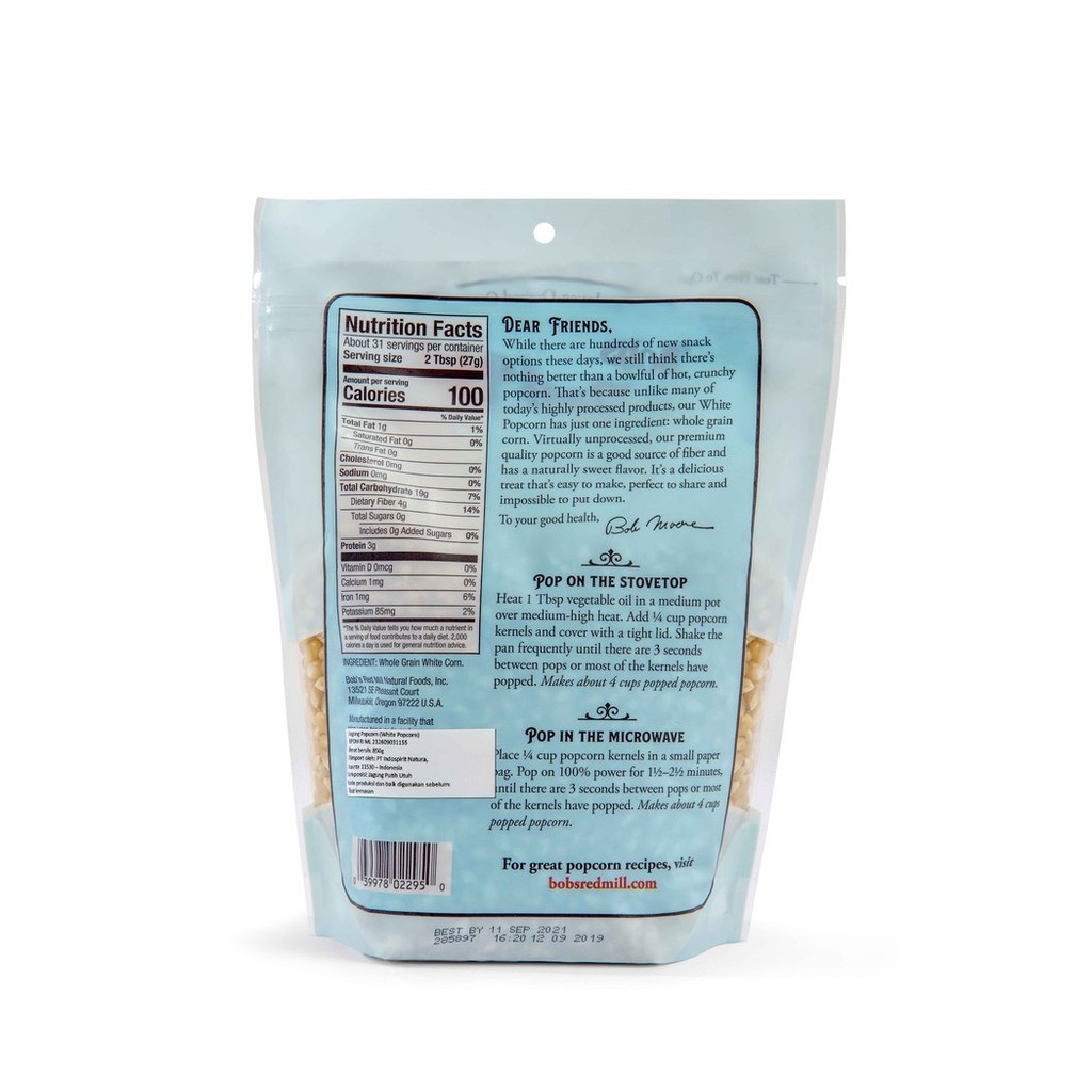 

BOB'S RED MILL WHITE POPCORN 850 GR