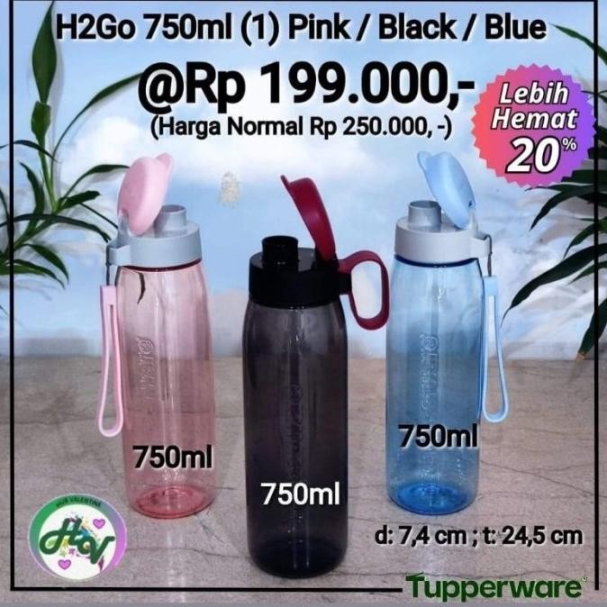Botol minum tupperware h2go 750ml straw (1) h 2go