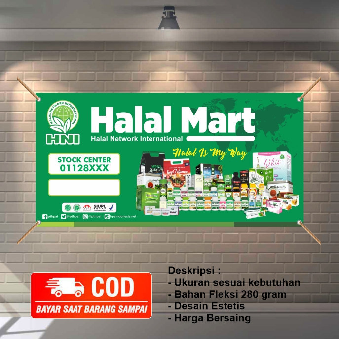 Spanduk Agen HNI Halal Mart | Banner Toko Herbal Halal Murah Bisa COD