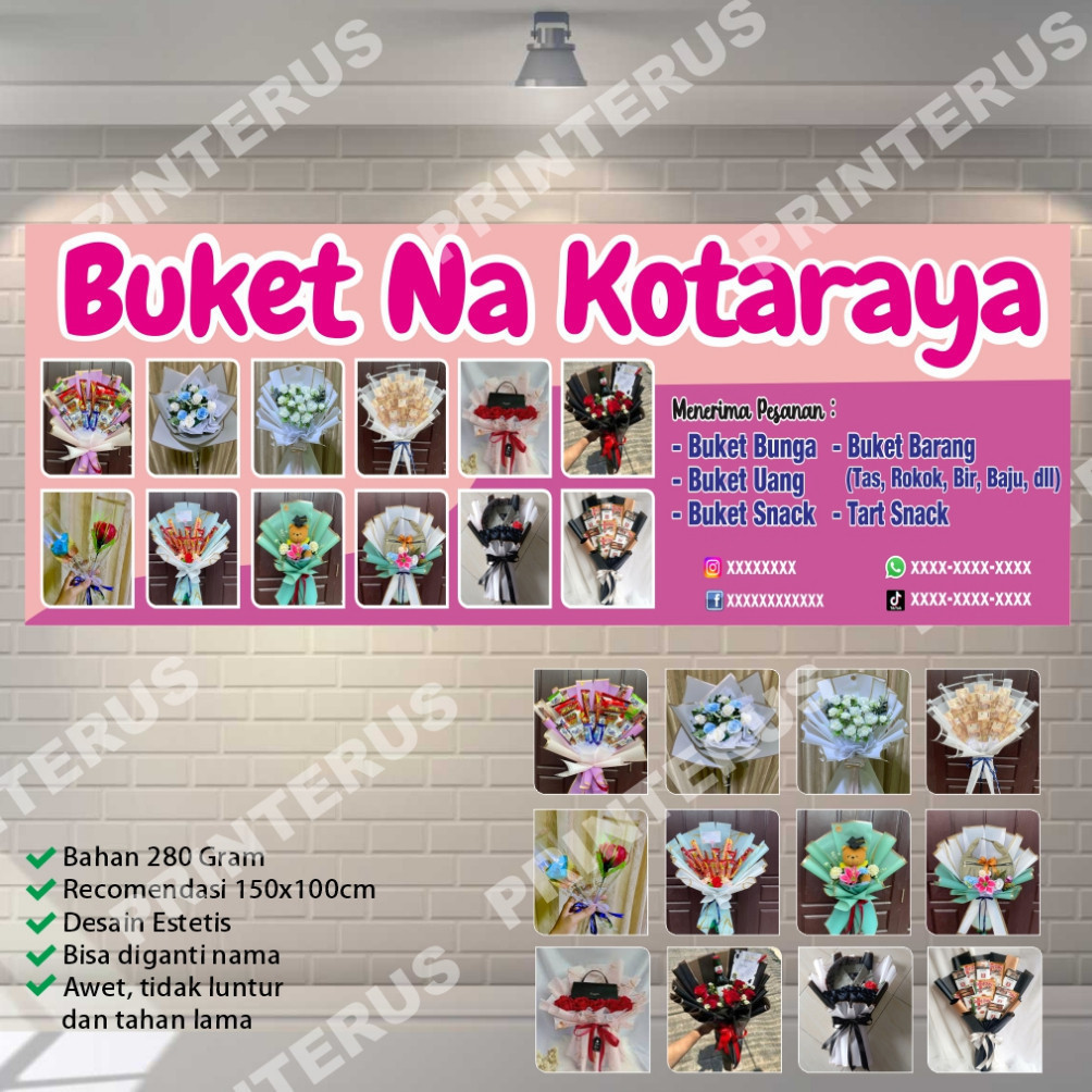 Spanduk Buket Bunga, Buket Uang, Tas & Sepatu – Banner Kado Unik Murah Cepat COD