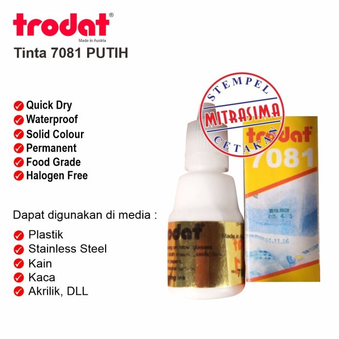 

Tinta untuk plastik, kaca, keramik Trodat 7081 warna Putih