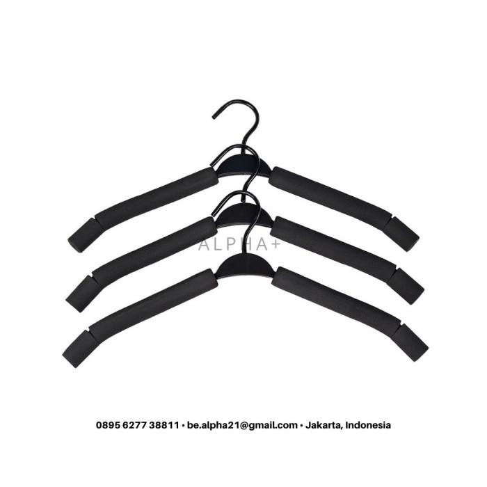 Hanger Gantungan Baju Kawat Busa Hitam Import Fleksibel Adjusted 10pcs