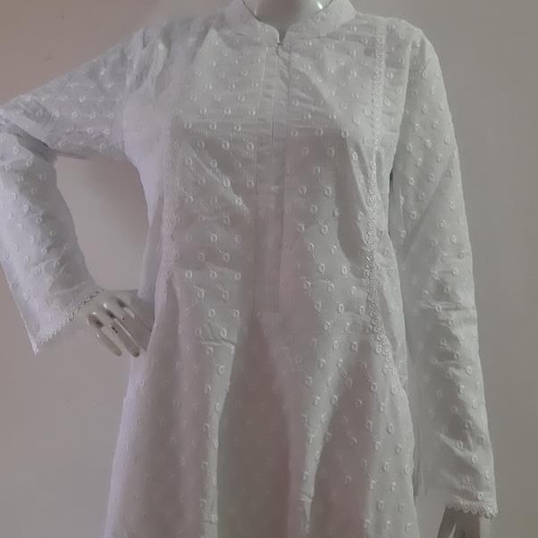 Gamis Putih Katun Jepang Motif Kotak / Baju Gamis Putih / Gamis Putih Terlaris