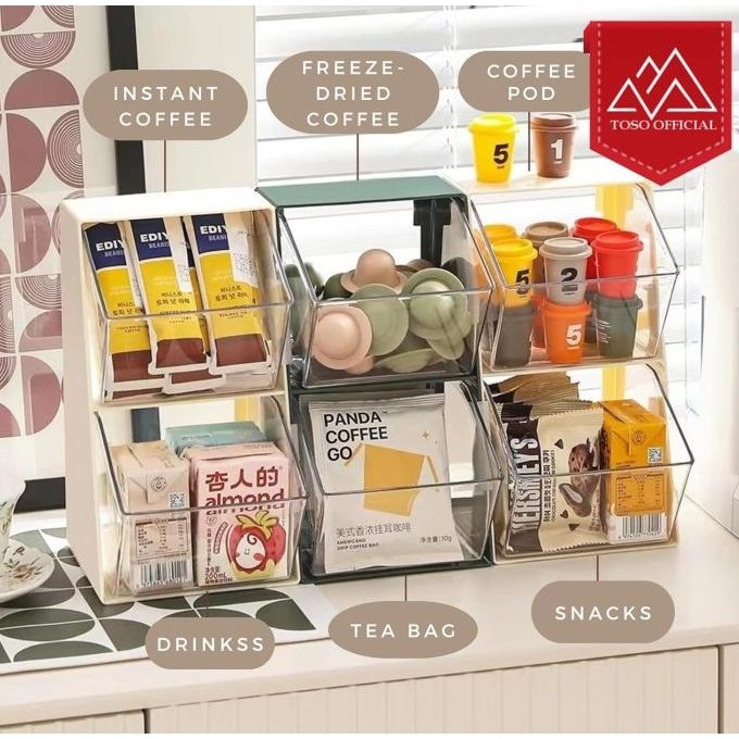 Rak Kopi Sachet Teh Tea Bag Kotak Penyimpanan Kopi Gula Creamer Coffee B77S