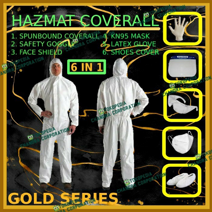 APD LENGKAP HAZMAT FULL SET + GLOVES SHOES COVER BAJU APD GOLD SERIES