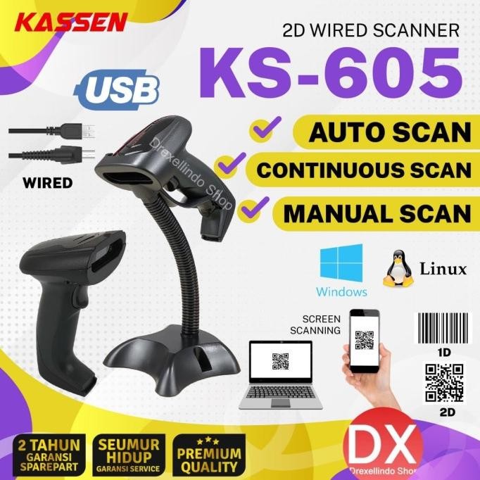 Barcode Scanner 2D KASSEN KS-605 with STAND USB KS605