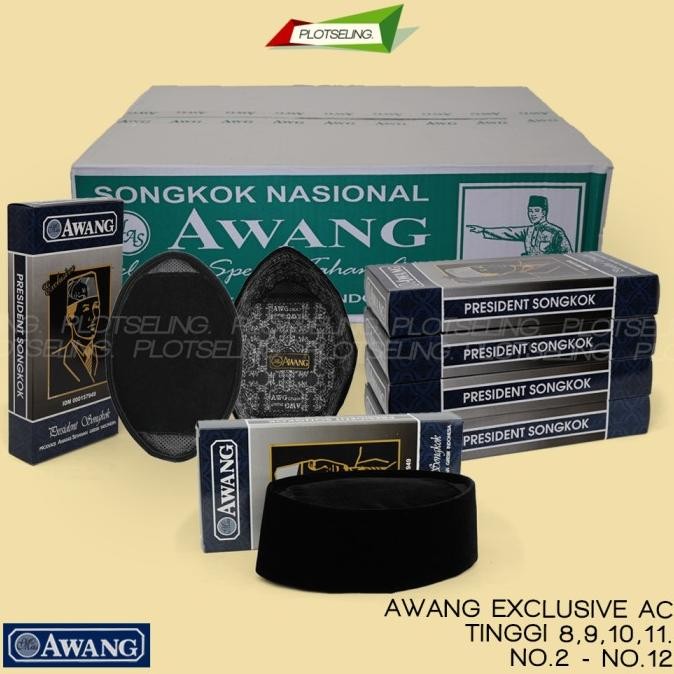 Songkok AWANG EXCLUSIVE HITAM AC Tinggi 8 9 10 Anak-Dewasa Nomor 3-11