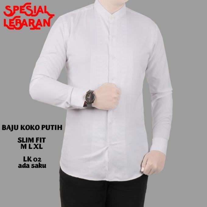 BAJU KOKO PRIA SLIM FIT KEMEJA KOKO PRIA SLIM FIT PUTIH BK32 Terlaris