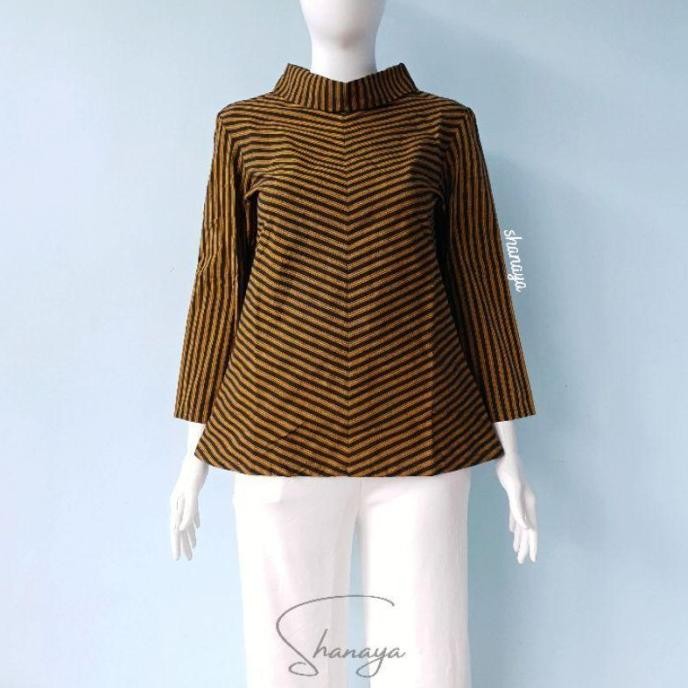 Shanaya atasan Batik Wanita Blus Lurik Kecil blouse salur kerja elegan ZAK