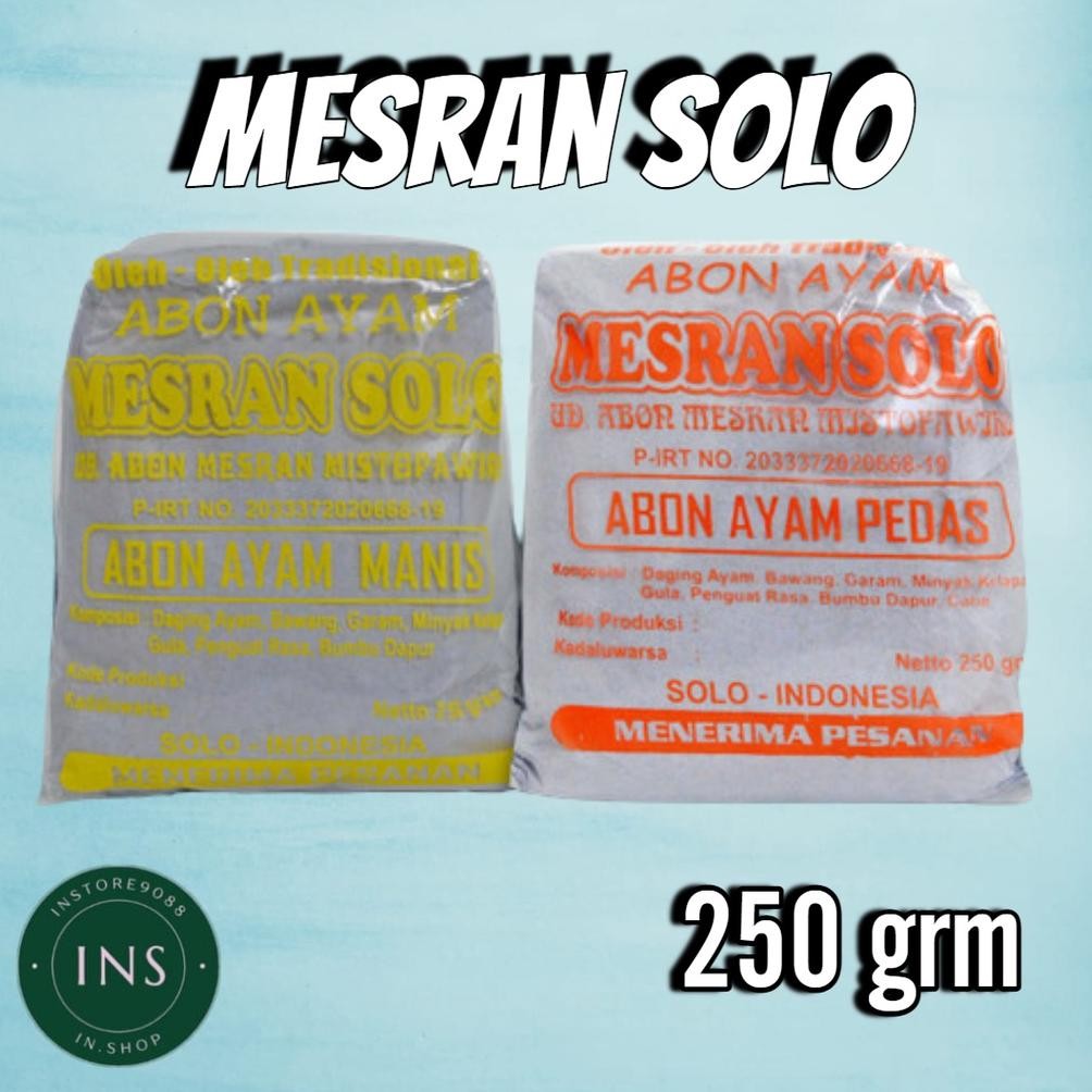 

Abon Ayam Mesran Solo 250g Manis / Pedas