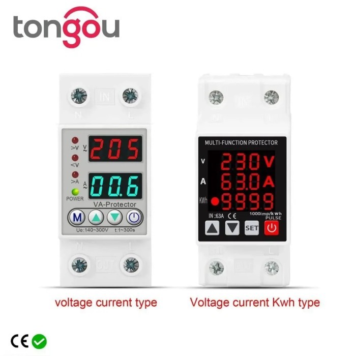 Din Rail Dual Display Adjustable Over Voltage Current and Under