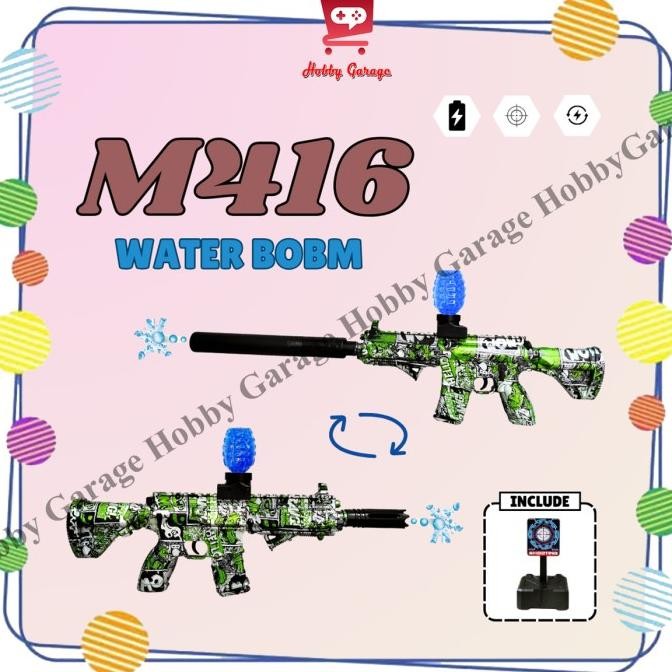 MAINAN TEMBAKAN ANAK M416 PUBG WATERGEL GUN HK416 WATER GEL PAPAN TARGET 2301T