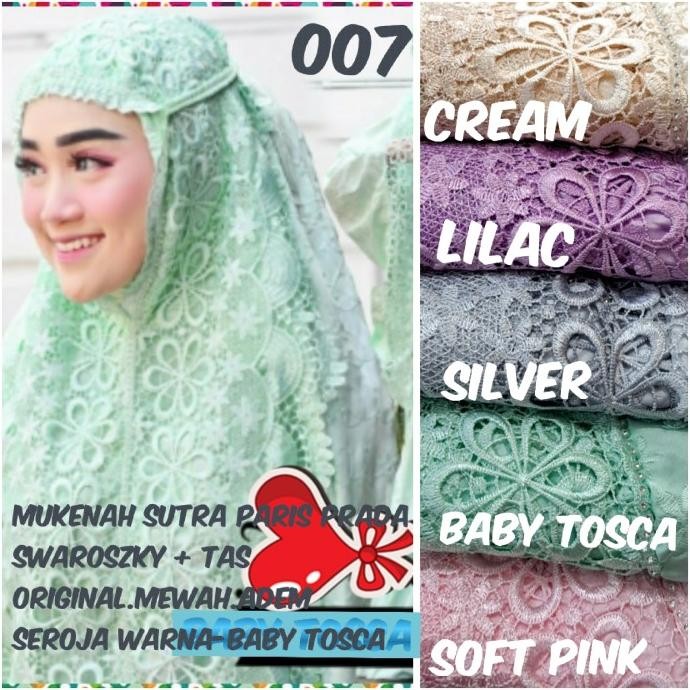Mukenah renda seroja bordir Swarovski sutra paris(mewah)+tas cantik