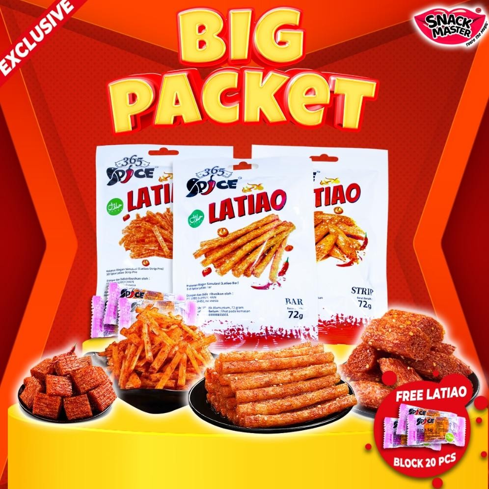 

[EXCLUSIVE] BPAKET [FREE BLOCK 20PCS] + Bar + Strip + Strip pro + Block (20pcs) GET 4 | PAKET HEMAT Latio Snack Spice Strip Cemilan Pedas Spicy / Camilan Stik Jajanan Food Makanan Ringan Kering