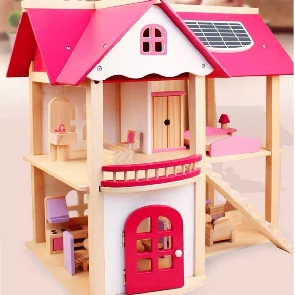 Rumah rumahan kayu mainan anak wooden doll house barbie mini toy besar