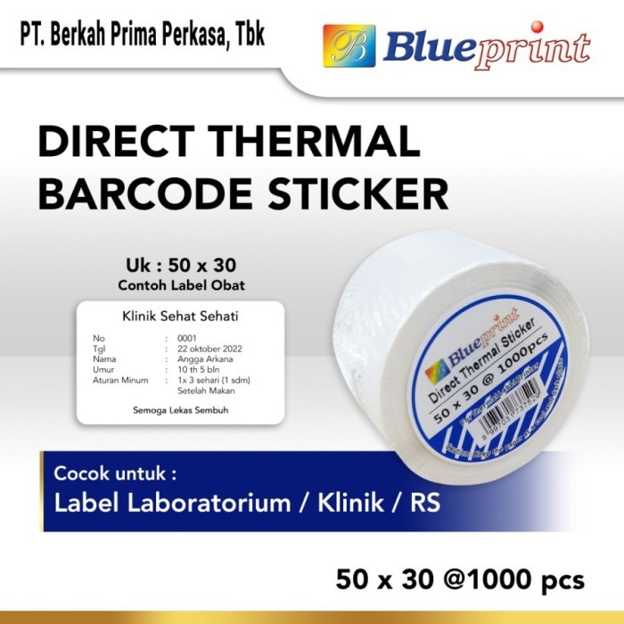 

HOT SALE! BLUEPRINT Direct Thermal Sticker 50x30 Label Stiker 50x30 mm 1 Roll