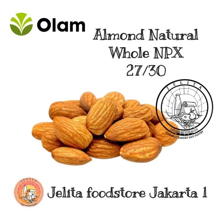 

OLAM ALMOND NATURAL WHOLE NPX 27/30 22.68KG/CTN - KACANG ALMOND UTUH