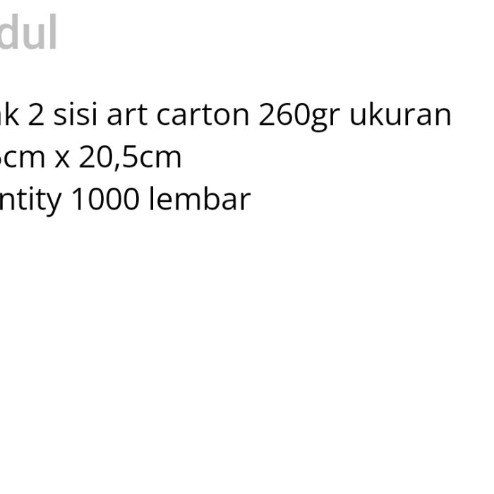 

cetak 2 sisi art carton 260gr ukuran 13,5cm x 20,5cm