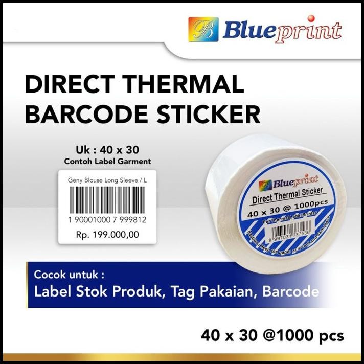 

Blueprint Direct Thermal Sticker Label Stiker Barcode 40x30 mm 1 Line 1000 pcs