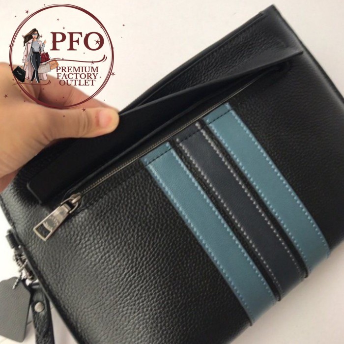 Murah Tas Coch 31514 Pouch Men Striped Spell Clutch Navy Black Leather Ori
