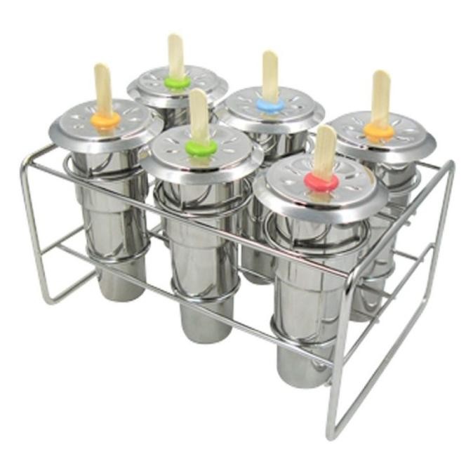 Popsicle Ice Cream Mould Stainless 6Pcs With Rack Cetakan Es Loli Mold