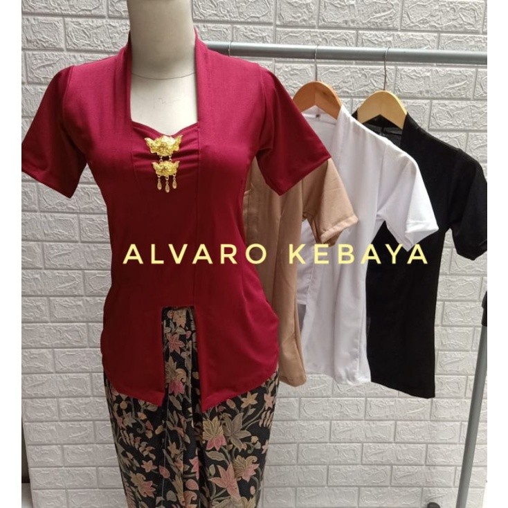 Awet Atasan Kebaya Lengan Pendek Polos Melar Stretch Strait Kantoran Baju Tradisional Modern Kaos