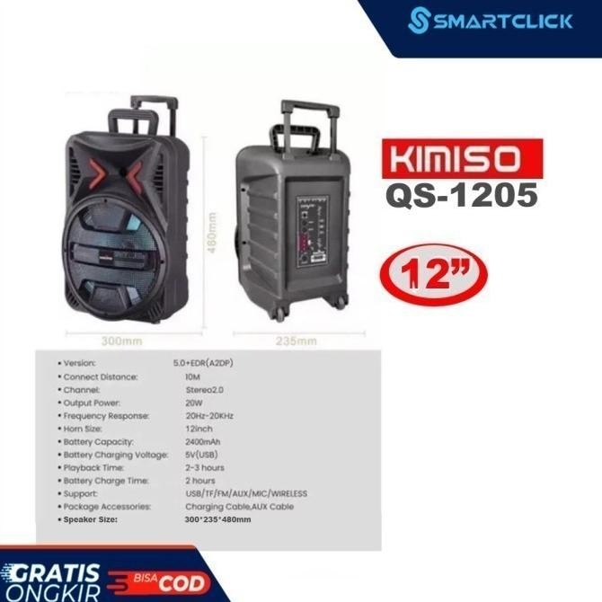 Promo Speaker Bluetooth 12" Free Mic Karaoke Fm Super Bass Kimiso Qs 1205