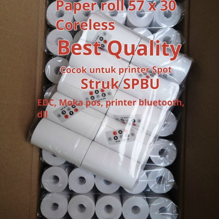 

Thermal paper roll 57 x 30 / 57x30 coreless tanpa bungkus 1dus
