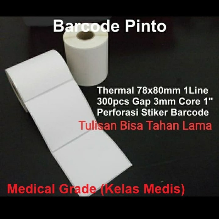 

Thermal 78x80mm 1Line 300pcs Gap 3mm Core 1" Perforasi Stiker Barcode