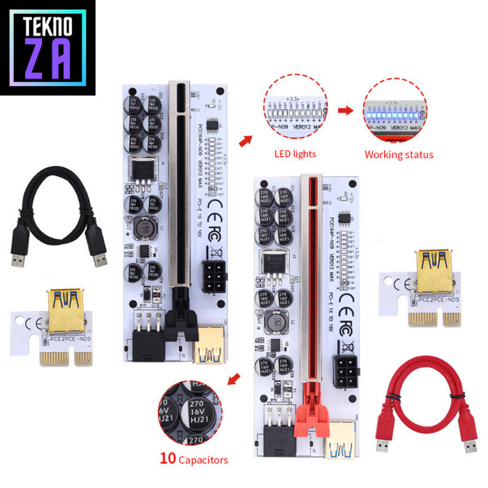 PCIe Riser 10 Capasitor VER012 MAX Mining VGA GPU USB RTX RX