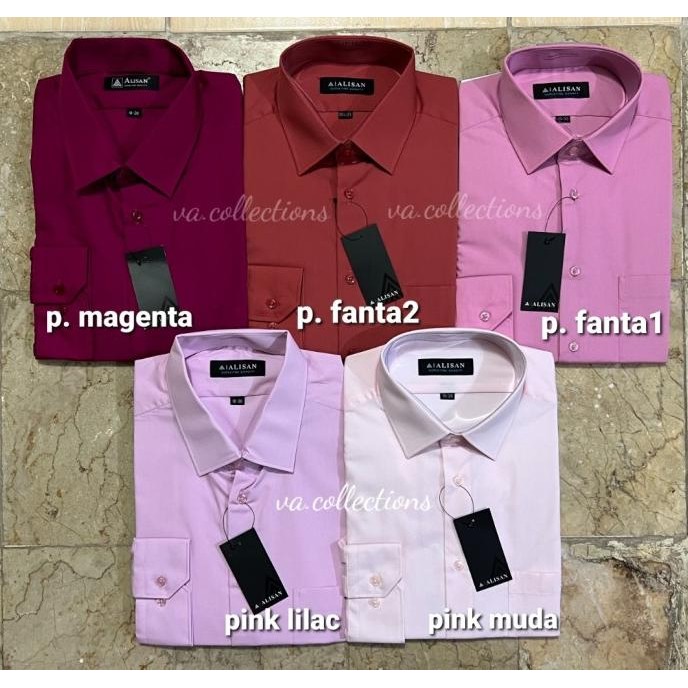ALISAN REGULAR - KEMEJA POLOS LENGAN PANJANG PRIA WARNA PINK Terlaris