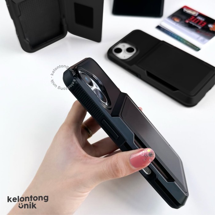 

SALE TERLARIS (FOR IPHONE 14 - 16) BLACK ALLOY MAGIC DOOR CARD CASE - HARDCASE/ CASING HP FOR IPHONE