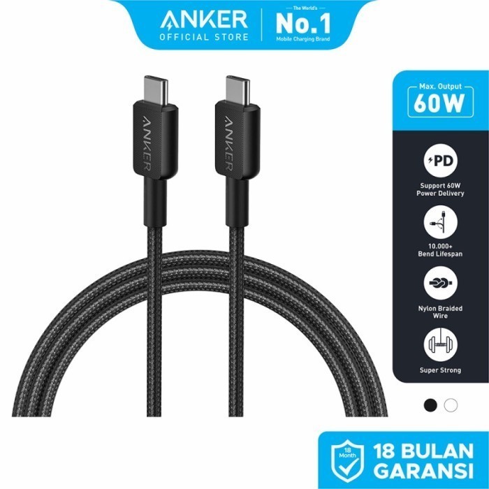 

SALE TERLARIS ANKER 322 KABEL CHARGER USB-C TO USB-C CABLE (6FT BRAIDED) - A81F6 READYY