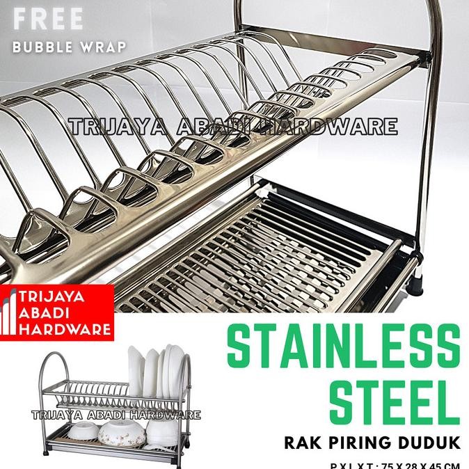 Rak Piring Duduk Stainless Steel - 75 cm Rak Peralatan Dapur + Tatakan