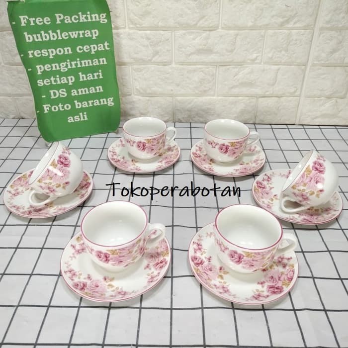 TOKOPERABOTAN Cangkir Set Keramik Siera Pink Rossie isi 6set