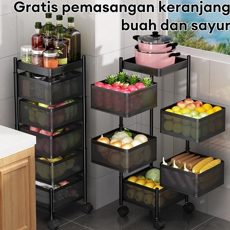 Rak Troli Susun Putar Rak Berputar Rak Dapur Stainless Steel Rak Sayuran  Rak Susun Serbaguna